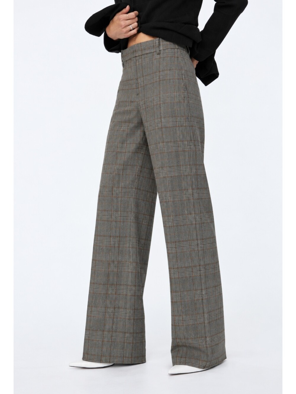 ZARA Plaid Straight Leg Trousers Brown Pants Minimalist Classic Fall Size Large
